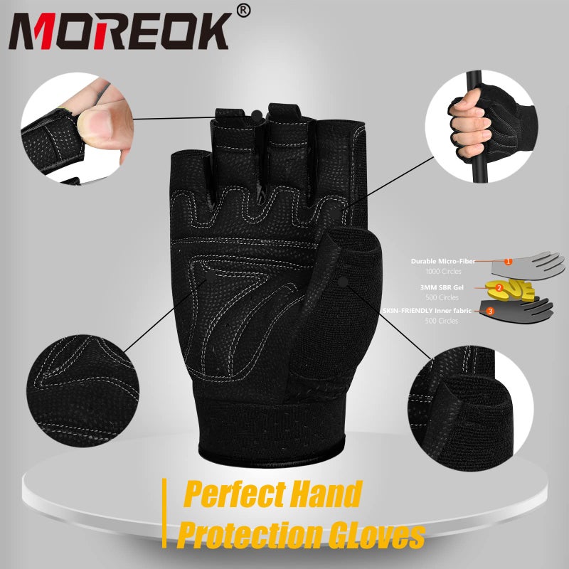 MOREOK Workout Gloves Padded Weight Lifting Gym Fitness Gloves for Men/Women Black-M - Image 4